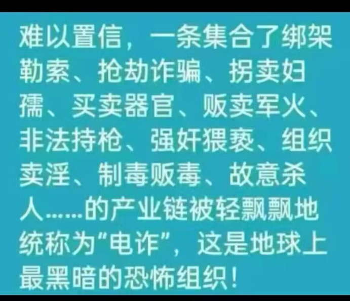一条集合了绑架勒索、抢劫诈骗、买卖器官、贩卖军火、故意杀人...的产业链被轻飘飘地统称为“电诈”