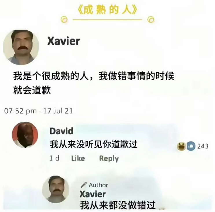 对话：我是个很成熟的人，我做错事情的时候就会道歉