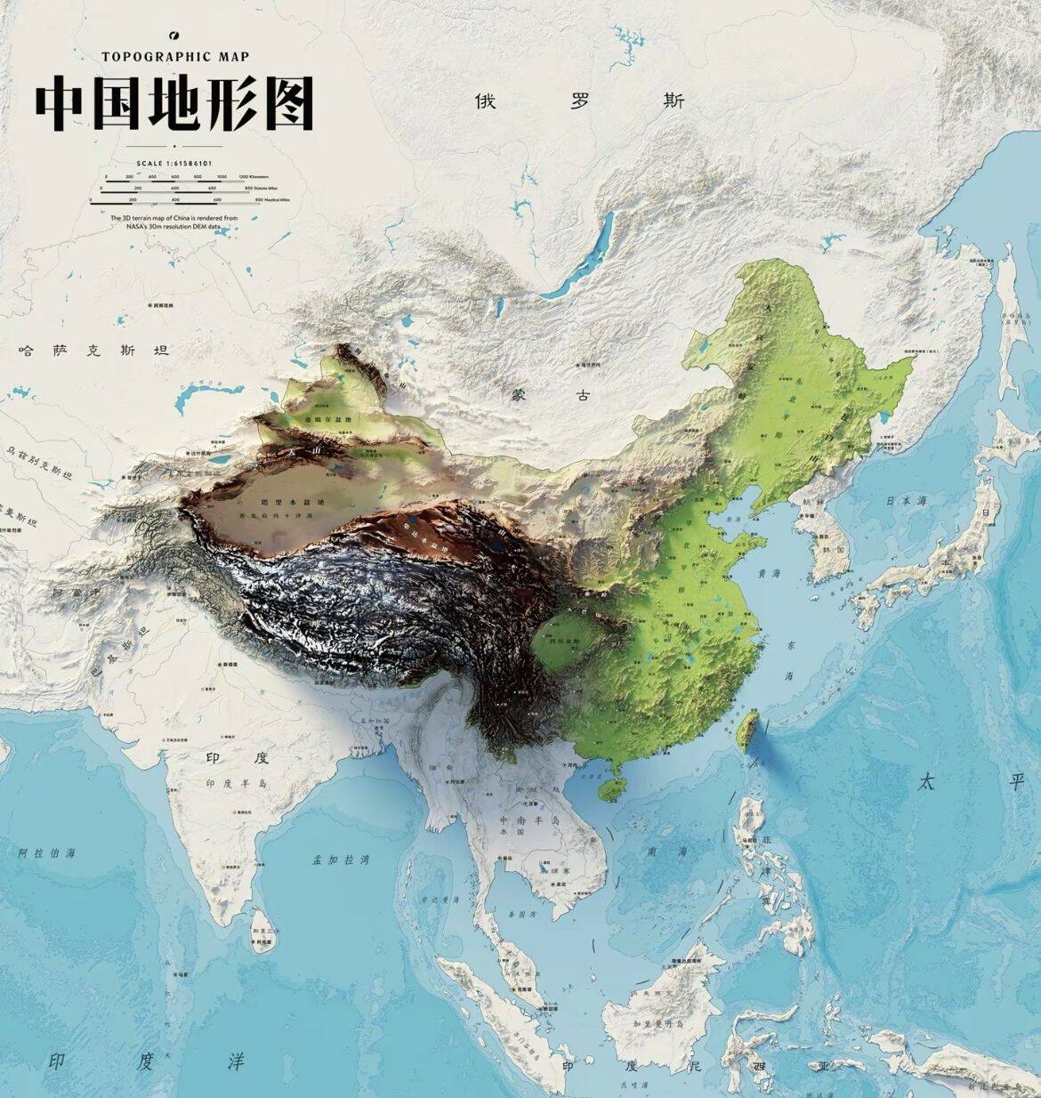 中国地形图，立体版