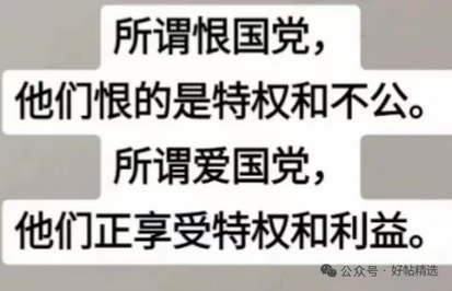 所谓恨国党，他们恨的是特权和不公。所谓爱国党，他们正享受特权和利益。